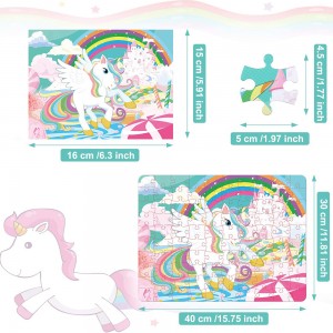 100 Teile Regenbogen-Schloss-Einhorn-Puzzles, große pädagogische Sublimationspuzzle-Rohlinge