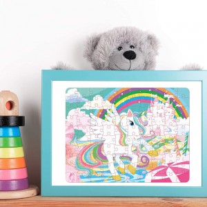 100 Pieces Rainbow Castle Unicorn Puzzles Liphatlalatso tse kholo tsa Jigsaw Educational Sublimation