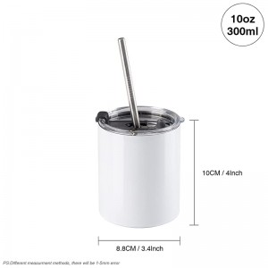 10 OZ Sublimation Blank Tumbler White Stainless Steel Tumbler nga adunay Straw ug Taklob