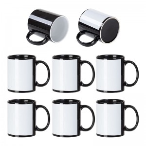 2021 wholesale price  Sublimation Pen Printing Machine - 11 OZ Sublimation Coffee Mugs Blanks Black with White Patch Ceramic Photo Mugs Cups – Xinhong