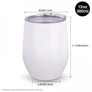 12 OZ Mugiau sychdarthiad Tumbler Stemless wedi'u Hinswleiddio Dur Di-staen