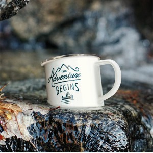 12 OZ Sublimation Blanks Enamel Mug White Camping Outdoor Coffee Travel Metal Skinny Mug with Silver Rim