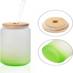 13 OZ Sublimation Girazi Magaba Mabhururu Egirini ane Bamboo Lid uye Clear Glass Straw Wide Mouth