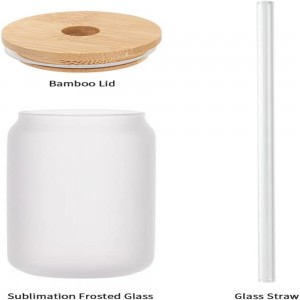 13 OZ Sublimation Girazi Magaba Akaomeswa neBamboo Lid uye Clear Glass Straw Wide Mouth