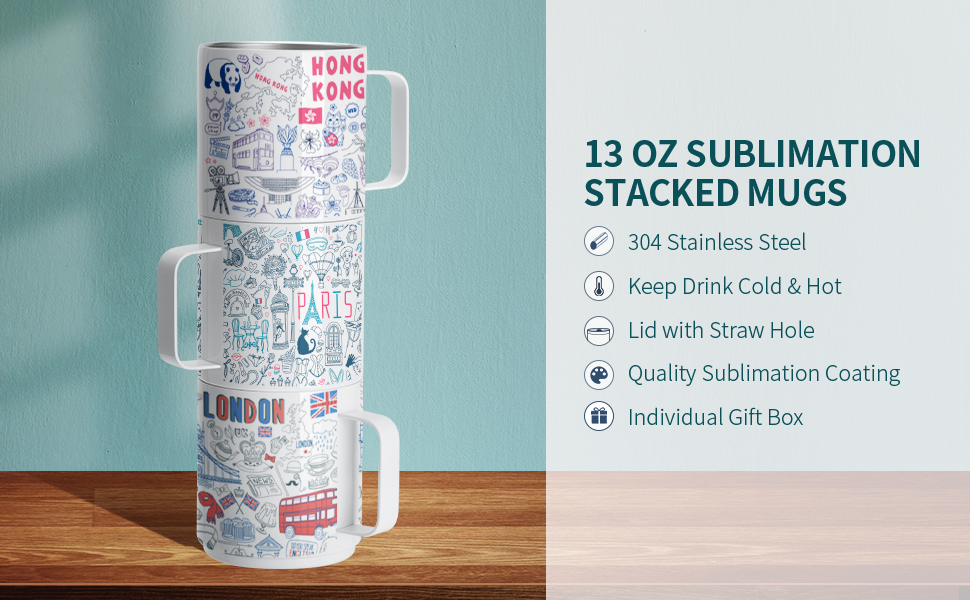 Wholesale 13 OZ Sublimation Mugs Tumbler Cups Stainless Steel Stacked Mugs  Set Manufacturer and Supplier