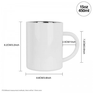 15 OZ Sublimation Blanks Mugs נירוסטה קמפינג ספל לבן