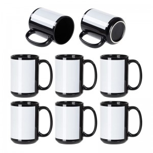 15 OZ סובלימציה ספלי קפה בלנק שחור עם תיקון לבן ספלי צילום קרמיים כוסות בתפזורת