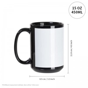 15 OZ Sublimasi Cangkir Kopi Kosong Hitam dengan Patch Putih Keramik Foto Mug Cangkir Massal