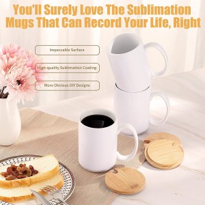 15 oz Sublimation Mugs Blank with Bamboo Lid White Coffee Mugs Sublimation
