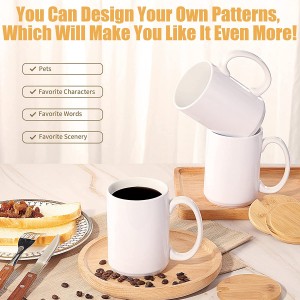 15 oz Sublimation Mugs Blank with Bamboo Lid White Coffee Mugs Sublimation