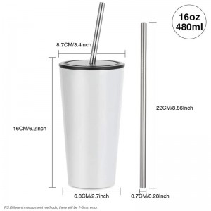 16 OZ Sublimation Blanks Tumbler Stainless Steel White Coffee Tumbler Travel Tumbler