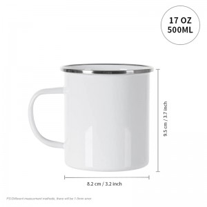 17 OZ Sublimation Blanks Mug White Camping Outdoor Coffee Travel Metal Mug mei Silver Rim