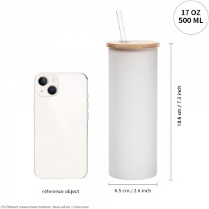 17 OZ Sublimation Blanks Glass Tumbler Skinny Straight Frosted ndi Bamboo Lid ndi Glass Straw