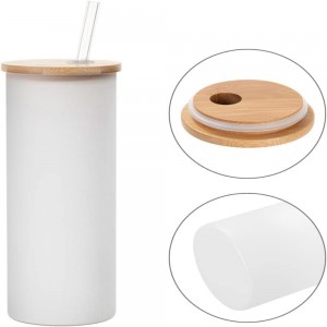 17 OZ Sublimation Blanks Glas Tumbler Skinny Straight Frosted met Bamboes Deksel en Glas Strooi