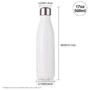 Ampolla d'aigua de doble paret aïllada d'acer inoxidable blanc de sublimació de 17 oz