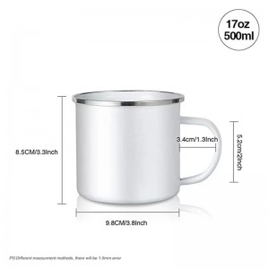 17 OZ Sublimation Blanks Enamel Mug White Camping Coffee Travel Metal Mug með silfurbrún