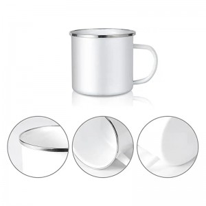 17 OZ Sublimation Blanks Enamel Mug White Camping Coffee Travel Metal Mug with Silver Rim