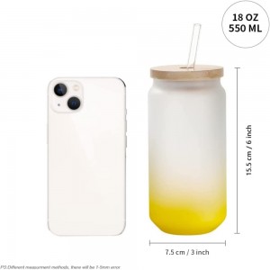 18 OZ Sublimation Glasdåser Blanks Frosted Citron Yellow med bambus låg og klart glas halm øldåser bred mund