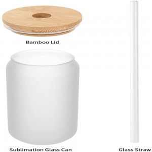 18 OZ Sublimation Glass Bwat Blanks Frosted ak Banbou kouvèti ak Clear Glass Paille Bwat Bè