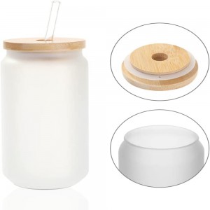 18 OZ Sublimation Glass Cans Frosted with Bamboo Lid និង Clear Glass Straw Cans Beer