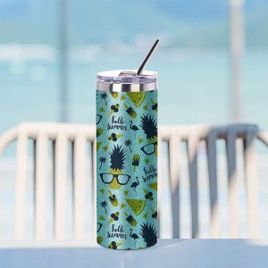 20 OZ Sublimazione Blank Glitter Skinny Tumbler Verde cù Paglia di Metallu