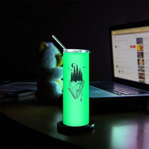 20 OZ Sublimation Blanks Luminous Skinny Tumbler Straight Tumbler with Straw Glow