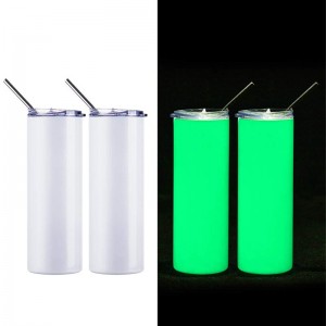 20 OZ Sublimation Blanks Luminous Skinny Tumbler Straight Tumbler with Straw Glow