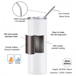 20 OZ Sublimação Blanks Luminous Skinny Tumbler Straight Tumbler com Straw Glow