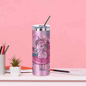 20 OZ Sublimation Straight Skinny Tumbler Pink with Metal Straw
