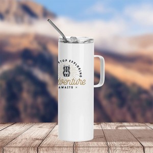 20 Kûçikên Spî yên OZ Sublimation Blank Skinny Tumbler Bi Dest û Kalem