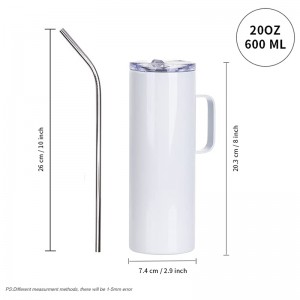 20 OZ Pemejalwapan Kosong Tumbler Kurus Mug Putih dengan Pemegang dan Jerami