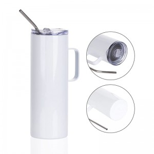 20 OZ Sublimation Blank Skinny Tumbler vita muggar med handtag och halm