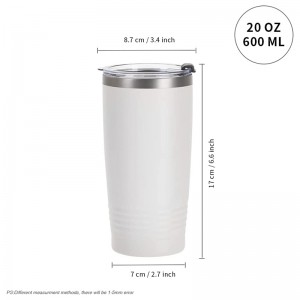 20 OZ Sublimation Blanks Tumbler Dur Di-staen Coffi Teithio gyda Chaead