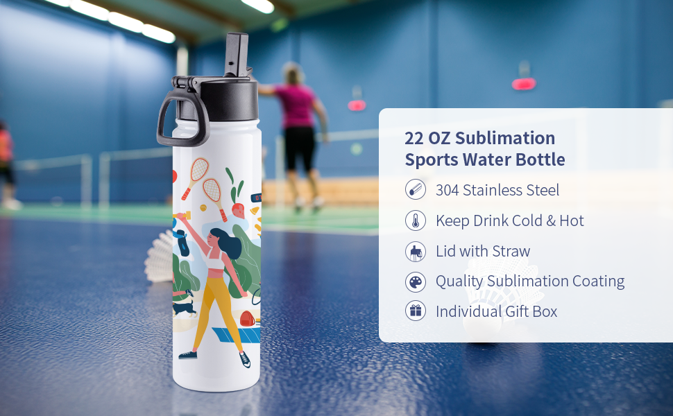 AiHeart 22oz Sports Water Bottle,Sublimation Blanks Bulk Stainless Steel  Double Wall Insulated Flask with Shrink Wrap Films Handle and Lid,Suitable  for Gifts for Outdoor Sportsmen(8Pack) White 8PACK