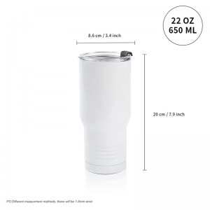 22 OZ White Sublimation Tumbler უჟანგავი ფოლადის Coffee Travel Tumbler მანქანის ჭიქები