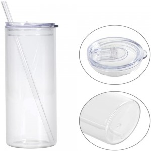 25 OZ Sublimacinio stiklo ruošiniai Skinny Tumbler Clear Straight Tumbler kavos sulčių puodeliai su dangteliu ir stikliniu šiaudeliu