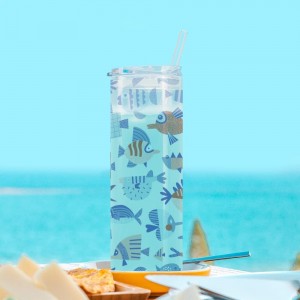 25 OZ Sublimation Glass Blanks Skinny Tumbler Clear Straight Tumbler Coffee Jucie Cups with Lid and Glass Straw