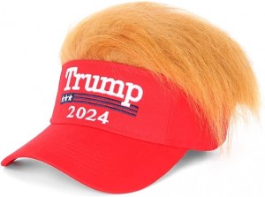 Satroka Trump 2024 miaraka amin'ny volo, Donald Trump dia manao an'i Amerika ho lehibe indray ny satroka Wig misy peta-kofehy satroka Baseball MAGA Ultra Adjustable