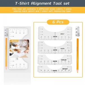 Outil d'alignement de guide de règle de T-Shirt de 6 pièces pour centrer les conceptions de T-Shirt