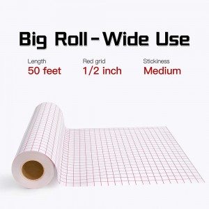 Gulungan Pita Kertas Pemindahan Vinyl Jelas – 12 x 50 FT dengan Pita Aplikasi Grid Penjajaran untuk Cameo Siluet,