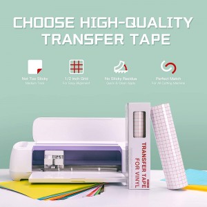 Rollo de cinta de papel de transferencia de vinilo transparente: 12 x 50 pies con cinta de aplicación de cuadrícula de aliñamento para Silhouette Cameo,