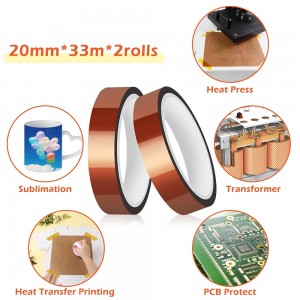 Heat Tape for Sublimation, 2 Rolls 20mm x 33m 108ft Heat Transfer Tape, Thermal Tape High Temperature Tape for Electronics Crafts (Brown)