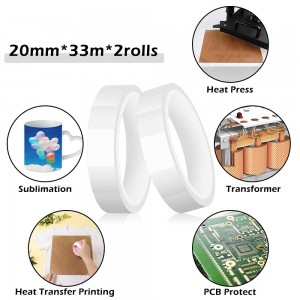 Heat Tape for Sublimation, 2 Rolls 20mm x 33m 108ft Heat Transfer Tape, Thermal Tape High Temperature Tape for Electronics Crafts (White)