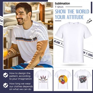 Men Sublimation Blank T Shirt White Polyester Shirts Crew Neck Short Sleeve for Sublimation