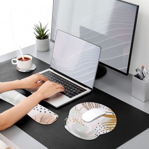 Ergonomic Mouse Pad ជាមួយនឹងមូលដ្ឋានមិនរអិលសម្រាប់កុំព្យូទ័រ Laptop Home Office + Coasters