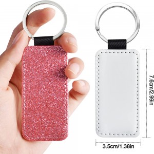 PU ādas sublimācijas sagataves Keychain Glitter Taisnstūra Keychain