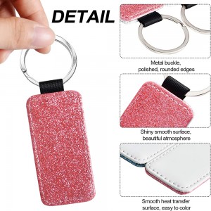 PU Lieder Sublimatioun Blanks Keychain Glitter Rechteck Keychain