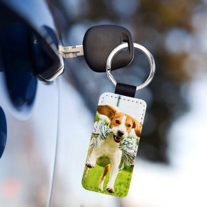 PU Leather Sublimation Blanks Keychain Glitter Rectangle Keychain