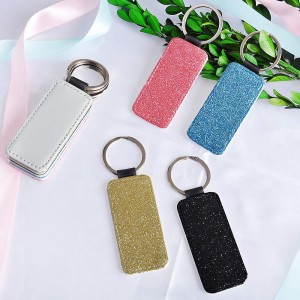 PU Leather Sublimation Blanks Keychain Glitter Rectangle Keychain