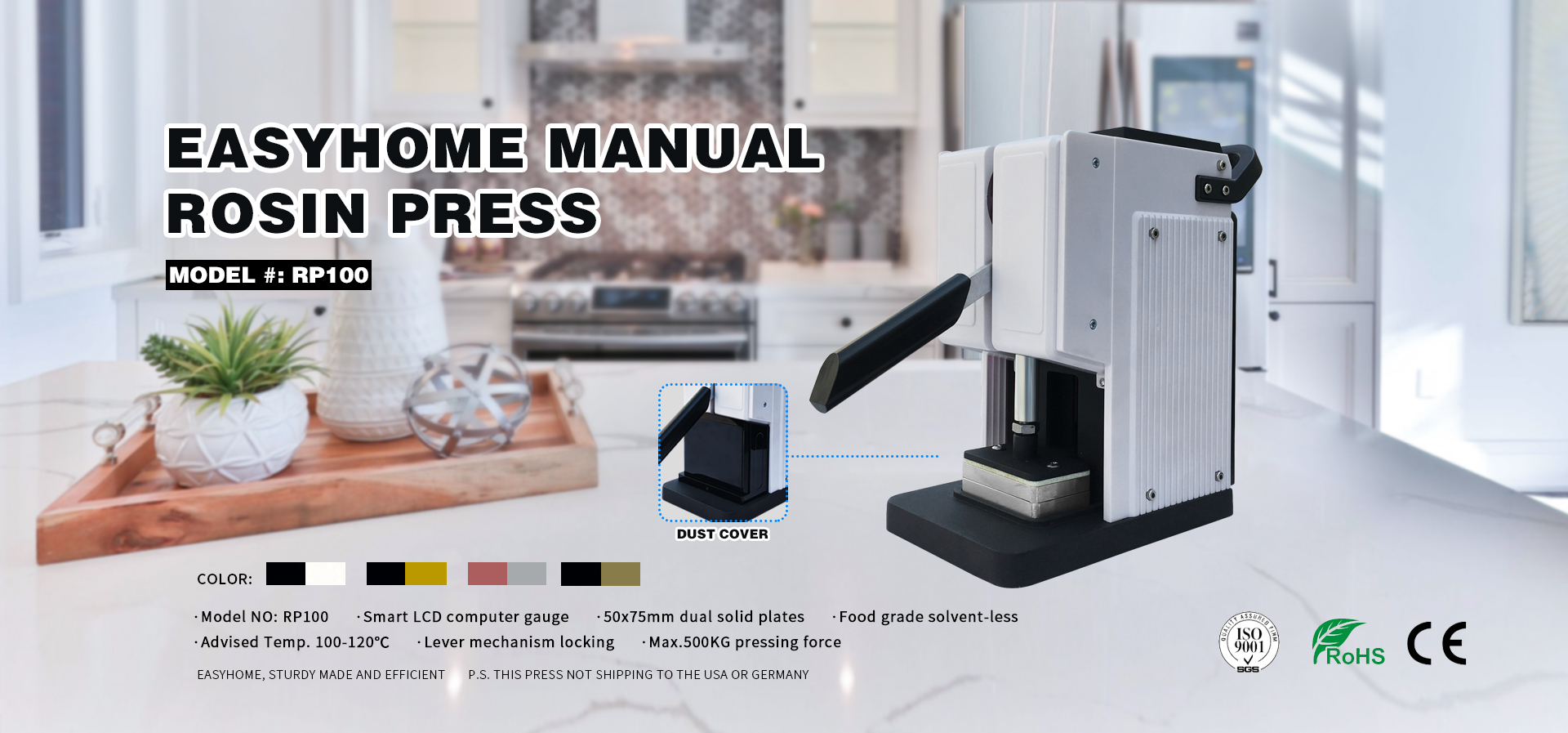 Llawlyfr Defnyddiwr EasyPresso Mini Rosin Press (Model # RP100).